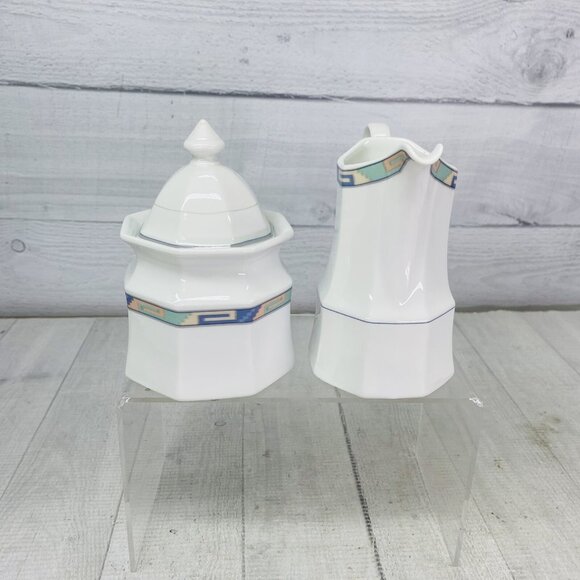 Christopher Stuart SOUTHWEST Green Blue Coral Lidded Sugar Bowl & Creamer Set - Picture 5 of 15